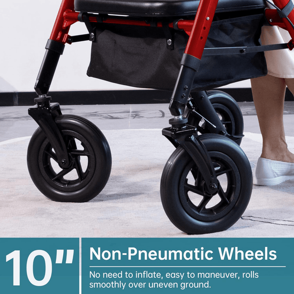 HFK-9219KD-2 All-Terrain Heavy Duty No-Assembly Rollator Walker 10" Wheels